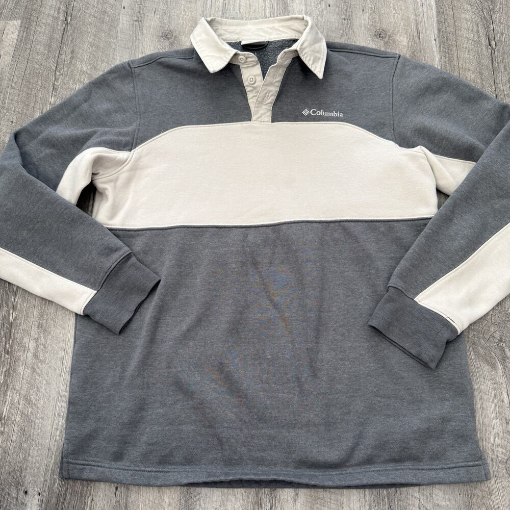 Columbia Rugby Sweatshirt Mens Small Long Sleeve Pullover Fleece w Collar Gray